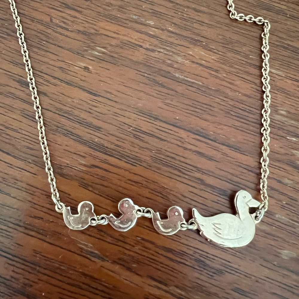 Vintage Gold Plated Avon Duck Family Necklace